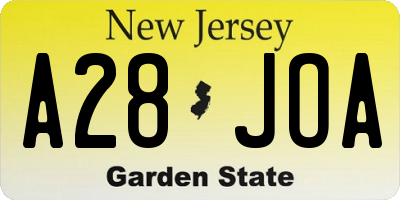 NJ license plate A28JOA