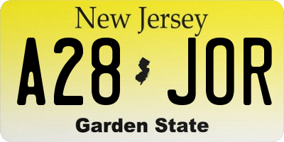 NJ license plate A28JOR