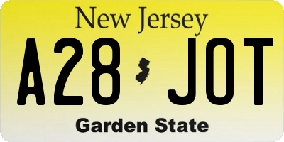 NJ license plate A28JOT