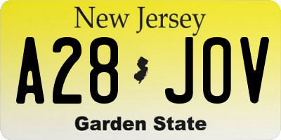 NJ license plate A28JOV