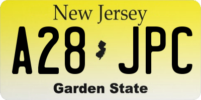 NJ license plate A28JPC