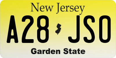 NJ license plate A28JSO