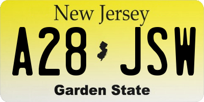 NJ license plate A28JSW