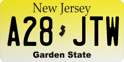 NJ license plate A28JTW
