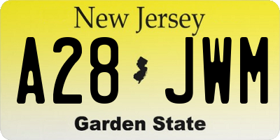 NJ license plate A28JWM