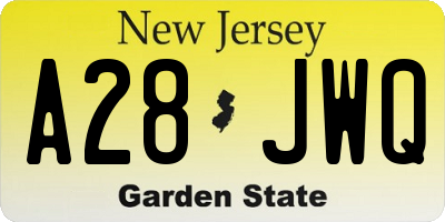 NJ license plate A28JWQ