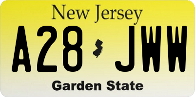 NJ license plate A28JWW
