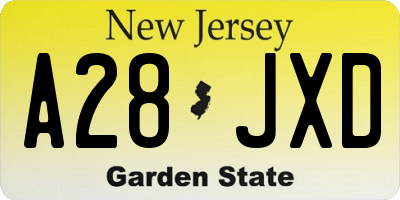 NJ license plate A28JXD