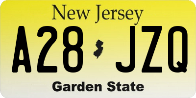 NJ license plate A28JZQ