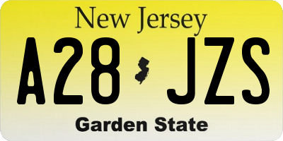 NJ license plate A28JZS