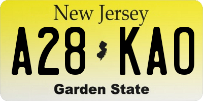 NJ license plate A28KAO