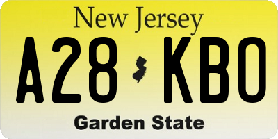 NJ license plate A28KBO