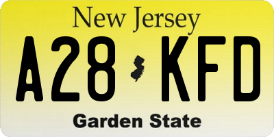 NJ license plate A28KFD