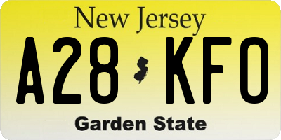 NJ license plate A28KFO
