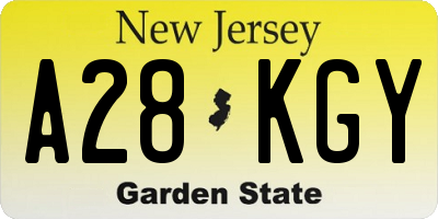 NJ license plate A28KGY