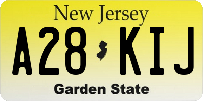 NJ license plate A28KIJ