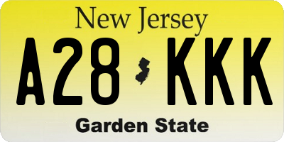 NJ license plate A28KKK
