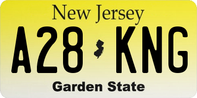 NJ license plate A28KNG