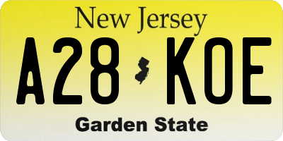 NJ license plate A28KOE