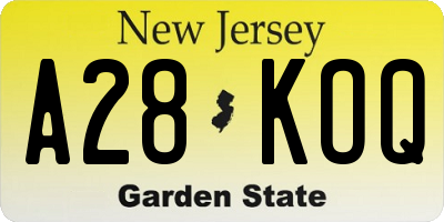 NJ license plate A28KOQ