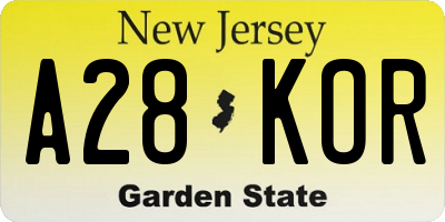 NJ license plate A28KOR