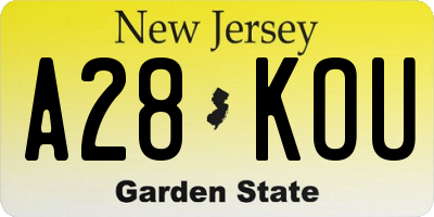 NJ license plate A28KOU