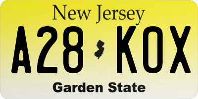 NJ license plate A28KOX