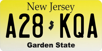 NJ license plate A28KQA