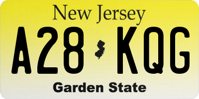 NJ license plate A28KQG