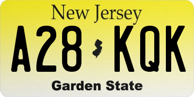 NJ license plate A28KQK