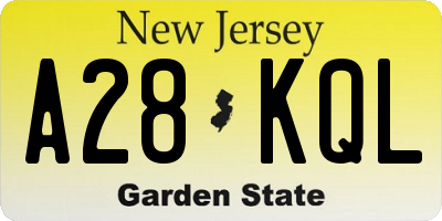 NJ license plate A28KQL