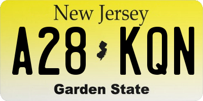 NJ license plate A28KQN