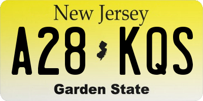 NJ license plate A28KQS