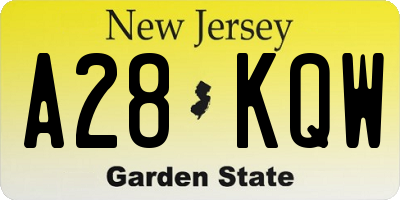 NJ license plate A28KQW