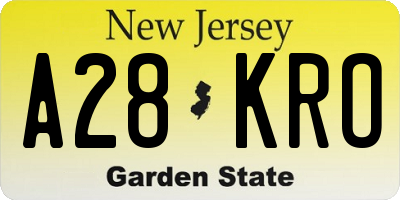 NJ license plate A28KRO