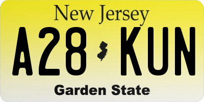 NJ license plate A28KUN