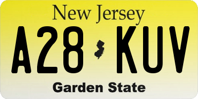 NJ license plate A28KUV