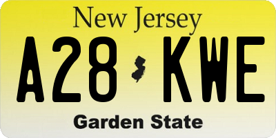 NJ license plate A28KWE