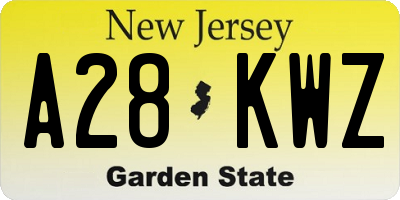 NJ license plate A28KWZ