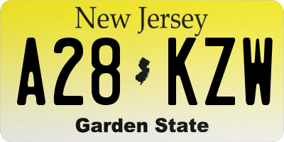 NJ license plate A28KZW