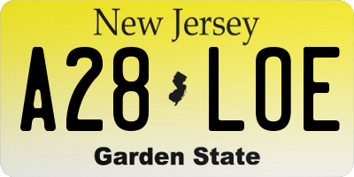 NJ license plate A28LOE