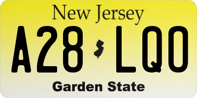 NJ license plate A28LQO