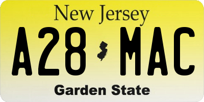 NJ license plate A28MAC