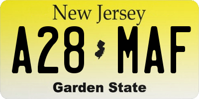 NJ license plate A28MAF