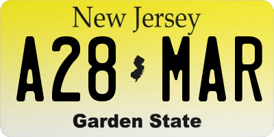 NJ license plate A28MAR