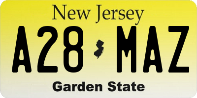 NJ license plate A28MAZ