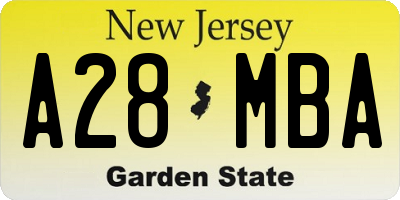 NJ license plate A28MBA