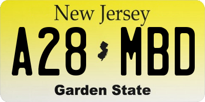NJ license plate A28MBD
