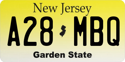 NJ license plate A28MBQ
