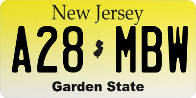 NJ license plate A28MBW